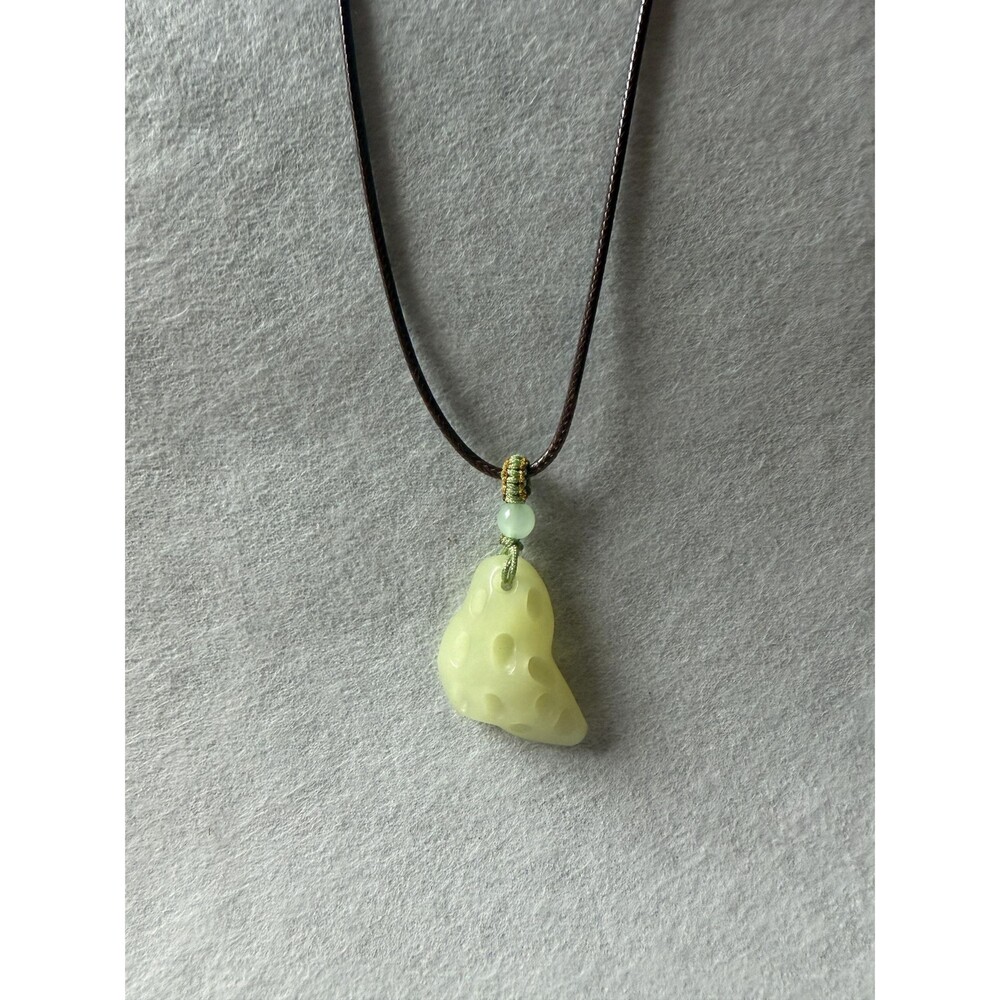 Natural yellow Jade Taihu Stone Pendant Necklace Organic Cave Jade Unisex Zen